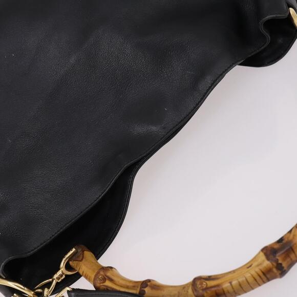 GUCCI Bamboo Hand Bag Leather Black Gold 001 1998 001 1998 - Picture 6 of 12